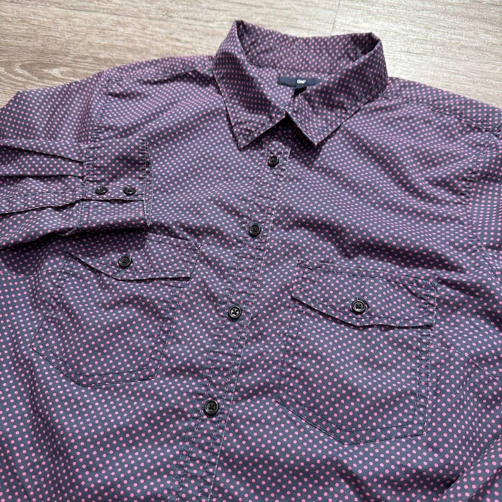 Gap Shirt Mens Medium Purple Cotton Blend Polka Dot Long Sleeve Workwear Casual